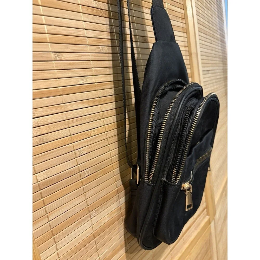 Black Sling Crossbody Backpack Bag Zip Closure Pockets Travel Backpack Purse